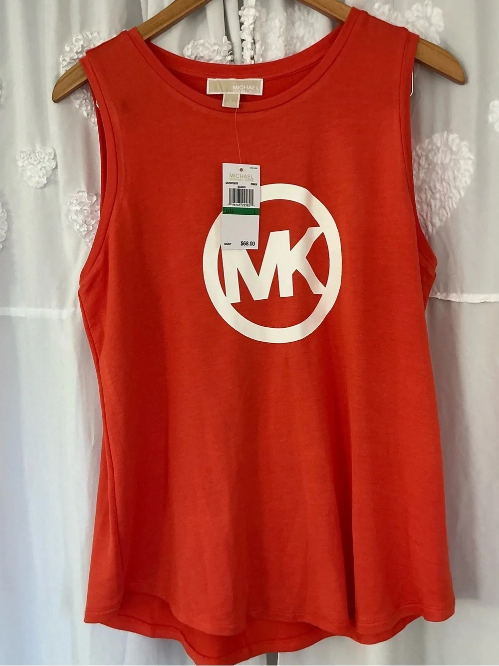 Michael Kors Orange Logo Sleeveless Tank with White MK Emblem